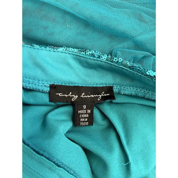 City Triangles Maxi Skirt Junior Teen 9 Teal Sequin Tiered Prom Formal Party NEW - Picture 9 of 12